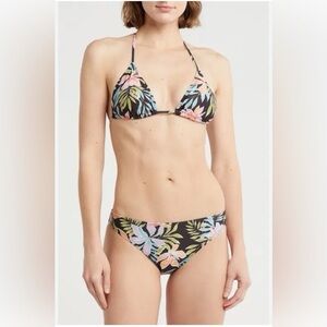 Billabong Beach Babe Floral Triangle Black Multi Bikini Swimsuit Set Sz L NWT